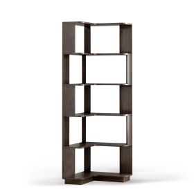 6 Tier Freestanding L-Shaped Corner Bookshelf For Living Room, Bedroom, Wooden Bookcase with anti-drop panle & anti tipping device, Display shelf (Color: Dark Brown)