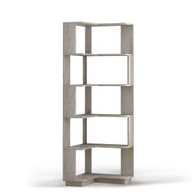 6 Tier Freestanding L-Shaped Corner Bookshelf For Living Room, Bedroom, Wooden Bookcase with anti-drop panle & anti tipping device, Display shelf (Color: LightGray)